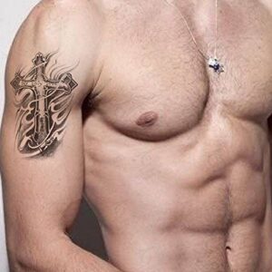 kotbs 2 sheets pack temporary tattoo sticker for men waterproof arm leg body art fake tattoos cross designs - my only love