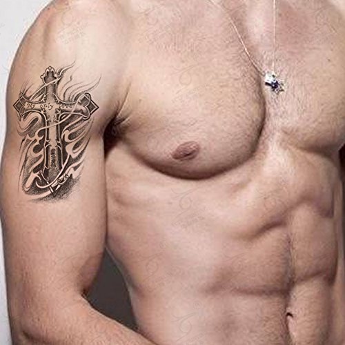 Kotbs 2 Sheets Pack Temporary Tattoo Sticker for Men Waterproof Arm Leg Body Art Fake Tattoos Cross Designs - My Only Love