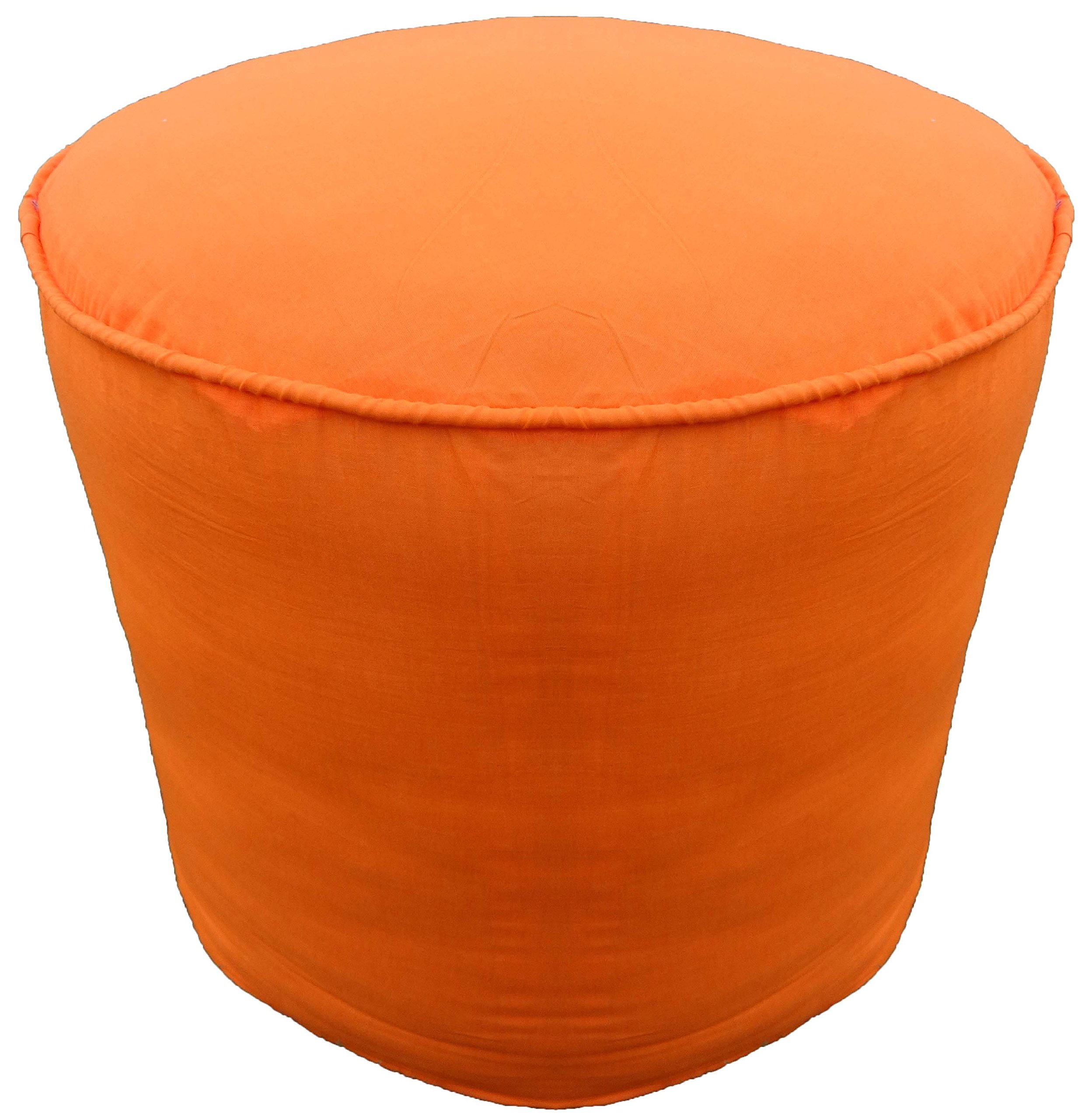 SAFFRON Plain Cotton Round Ottoman Footstool Solid Throw Pouf Cover (18" Wx16 H, Orange) Cover ONLY, Not Stuffed, Insert not Included