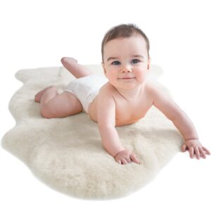 woolino sheepskin luxuriously soft fluffy rug for bedroom, 100% natural australian merino wool lambskin baby carpet - ivory