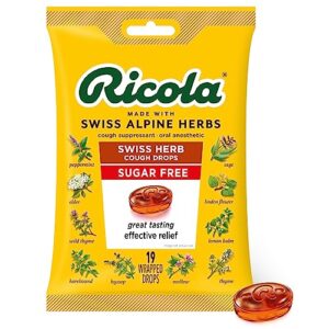 ricola sugar free original natural herb cough drops, 19 count, cough suppressant & throat relieving drops with naturally sourced menthol, pleasing taste for coughs & throat irritation symptom relief