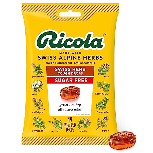 Ricola Sugar Free Original Natural Herb Cough Drops, 19 Count, Cough Suppressant & Throat Relieving Drops with Naturally Sourced Menthol, Pleasing Taste for Coughs & Throat Irritation Symptom Relief