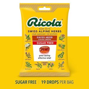 Ricola Sugar Free Original Natural Herb Cough Drops, 19 Count, Cough Suppressant & Throat Relieving Drops with Naturally Sourced Menthol, Pleasing Taste for Coughs & Throat Irritation Symptom Relief