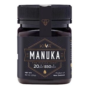 kiva raw manuka honey umf 20+ | mgo 850+ | 100% pure new zealand honey (8.8oz/250g bpa-free jar) | umf and mgo certified | gmo-free | no antibiotics | traceable