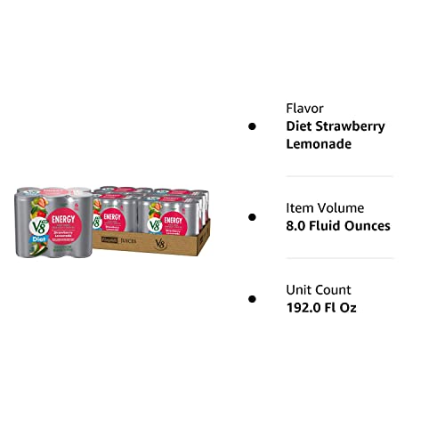 V8 +ENERGY Diet Strawberry Lemonade Energy Drink, Contains 10 Calories Per Serving, 8 FL OZ Can (4 Packs of 6 Cans)