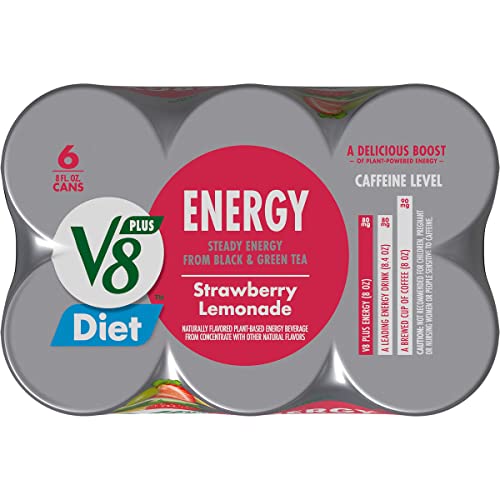 V8 +ENERGY Diet Strawberry Lemonade Energy Drink, Contains 10 Calories Per Serving, 8 FL OZ Can (4 Packs of 6 Cans)