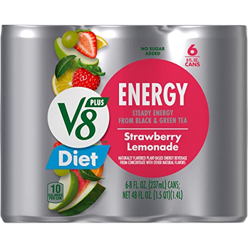 V8 +ENERGY Diet Strawberry Lemonade Energy Drink, Contains 10 Calories Per Serving, 8 FL OZ Can (4 Packs of 6 Cans)