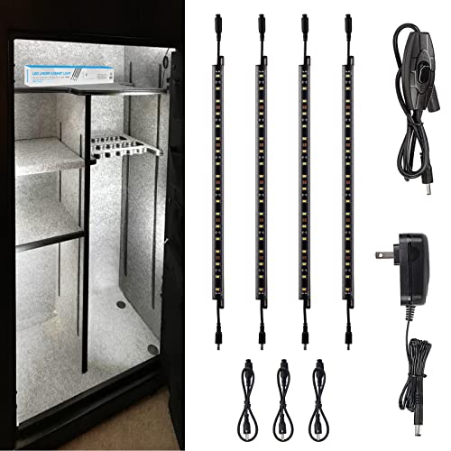 TORCHSTAR LED Safe Lighting Kit, (4) 12 Inch Linkable Light Bars + Rocker Switch + UL Power Adapter, 600LM, Input 100-240V, for Under Cabinet Gun Safe Locker Closet Showcase, 5000K Daylight