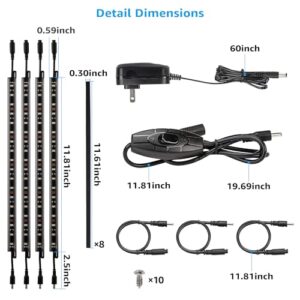 TORCHSTAR LED Safe Lighting Kit, (4) 12 Inch Linkable Light Bars + Rocker Switch + UL Power Adapter, 600LM, Input 100-240V, for Under Cabinet Gun Safe Locker Closet Showcase, 5000K Daylight