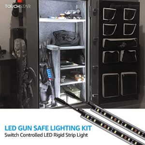 TORCHSTAR LED Safe Lighting Kit, (4) 12 Inch Linkable Light Bars + Rocker Switch + UL Power Adapter, 600LM, Input 100-240V, for Under Cabinet Gun Safe Locker Closet Showcase, 5000K Daylight