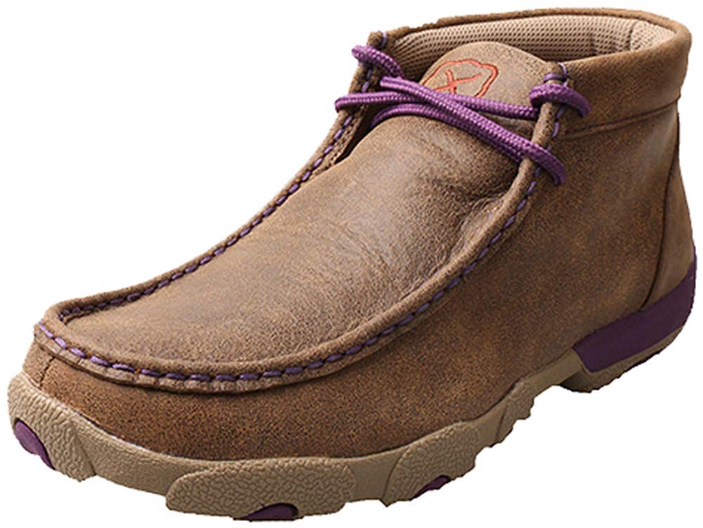 Twisted X Women 's Leather Lace-up Rubber Sole Driving Moccasins - Bomber /Purple, 6.5 B(M) US