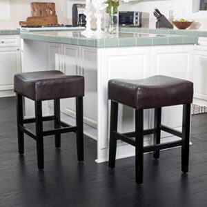 Christopher Knight Home Portman Leather Backless Counterstools, 2-Pcs Set, Brown