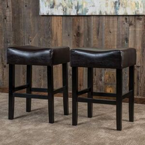 Christopher Knight Home Portman Leather Backless Counterstools, 2-Pcs Set, Brown