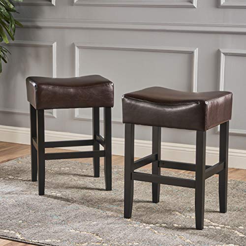 Christopher Knight Home Portman Leather Backless Counterstools, 2-Pcs Set, Brown