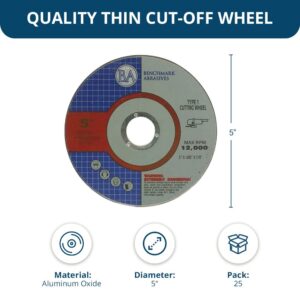 Benchmark Abrasives 5" Pro Metal Self-Sharpening Steel Cutting Cutoff Wheel 0.045" Thick 7/8" Arbor, Angle Grinder Wheel, Aluminum Cutting Grinding Wheel- 25 Pack