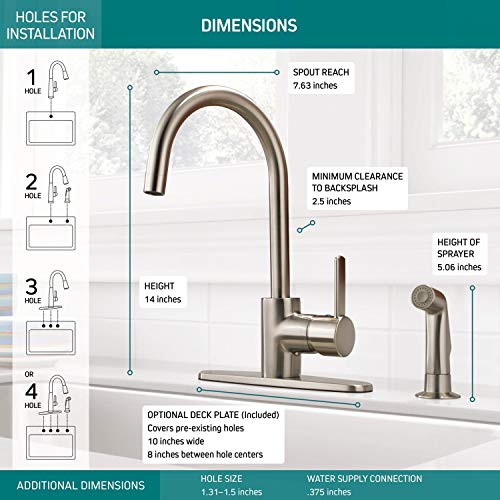 Peerless Precept Single-Handle Kitchen Sink Faucet with Side Sprayer, Stainless P199152LF-SS