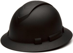 pyramex safety ridgeline full brim hard hat, 4-point ratchet suspension, matte black graphite pattern