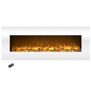 electric fireplace - 50 inch wall mounted fireplace with 10-color led flames, 3 backgrounds, adjustable brightness, and remote by northwest (white)