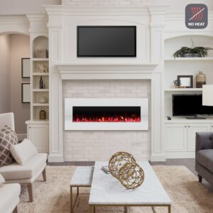 Electric Fireplace - 50 Inch Wall Mounted Fireplace with 10-Color LED Flames, 3 Backgrounds, Adjustable Brightness, and Remote by Northwest (White)