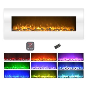 Electric Fireplace - 50 Inch Wall Mounted Fireplace with 10-Color LED Flames, 3 Backgrounds, Adjustable Brightness, and Remote by Northwest (White)