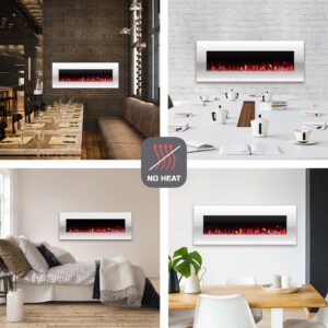 Electric Fireplace - 50 Inch Wall Mounted Fireplace with 10-Color LED Flames, 3 Backgrounds, Adjustable Brightness, and Remote by Northwest (White)