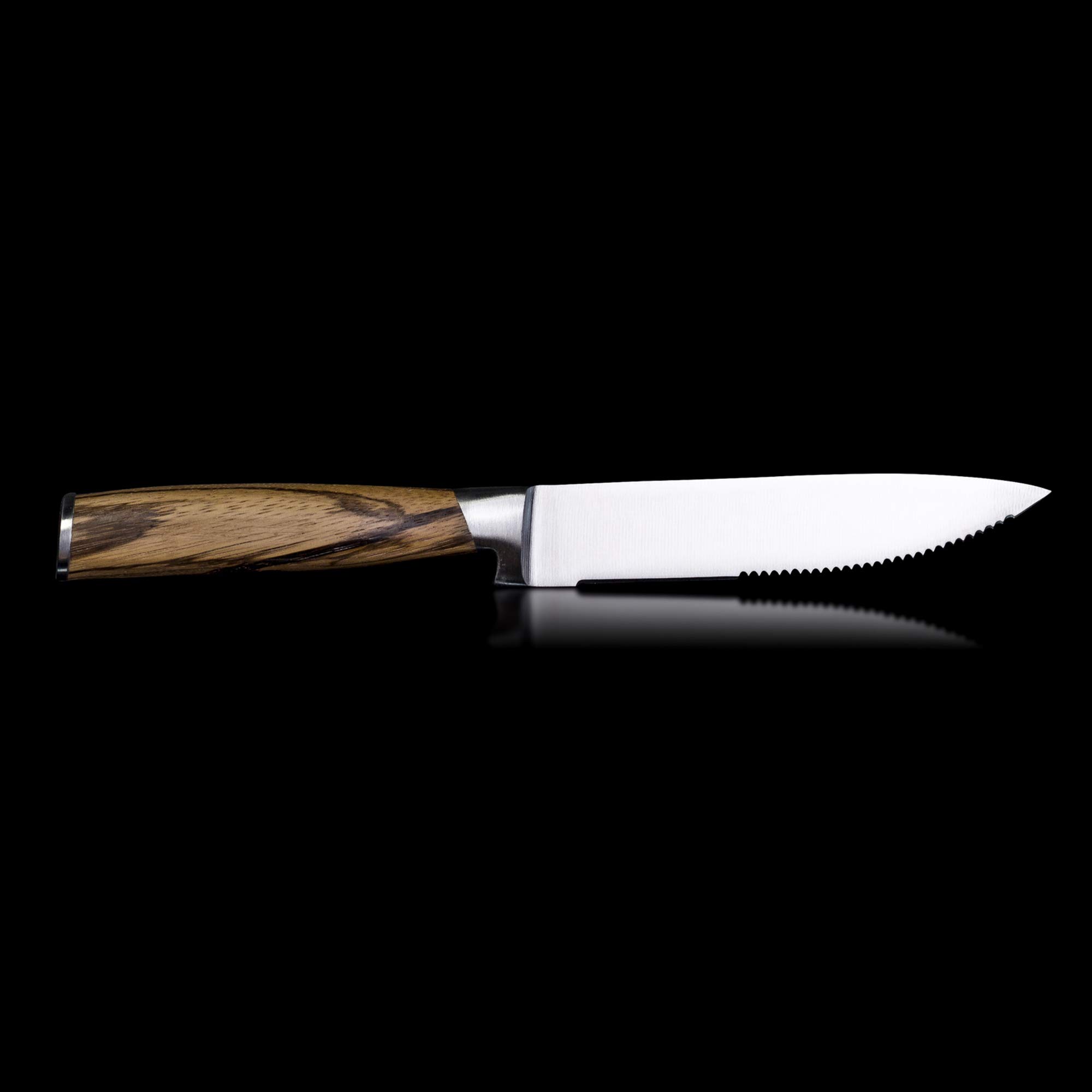Schmidt Brothers - Zebra Wood 4-Piece Jumbo Steak Knife Set, High-Carbon German Stainless Steel Cutlery in a Wood Gift Box
