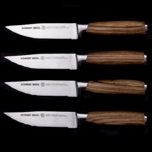 Schmidt Brothers - Zebra Wood 4-Piece Jumbo Steak Knife Set, High-Carbon German Stainless Steel Cutlery in a Wood Gift Box