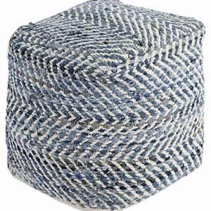 Signature Design by Ashley Chevron Handmade Woven Pouf 18 x 18, Blue and White