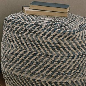 Signature Design by Ashley Chevron Handmade Woven Pouf 18 x 18, Blue and White