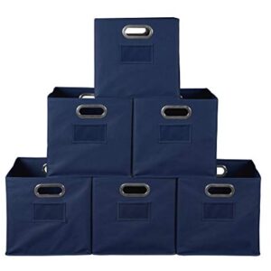 Niche Cubo Set of 6 Foldable Fabric Storage Bin with Label Holder- Blue