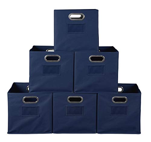 Niche Cubo Set of 6 Foldable Fabric Storage Bin with Label Holder- Blue