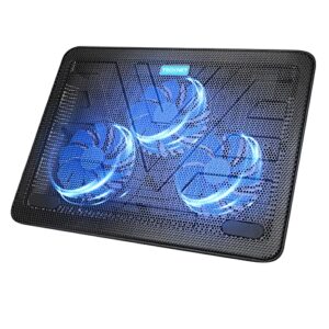 tecknet laptop cooling pad, portable slim quiet usb powered laptop notebook cooler cooling pad stand chill mat with 3 blue led fans, fits 12-17 inches (black)