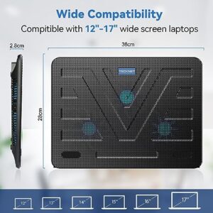 TECKNET Laptop Cooling Pad, Portable Slim Quiet USB Powered Laptop Notebook Cooler Cooling Pad Stand Chill Mat with 3 Blue LED Fans, Fits 12-17 Inches (Black)