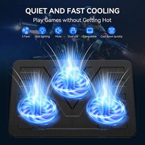 TECKNET Laptop Cooling Pad, Portable Slim Quiet USB Powered Laptop Notebook Cooler Cooling Pad Stand Chill Mat with 3 Blue LED Fans, Fits 12-17 Inches (Black)