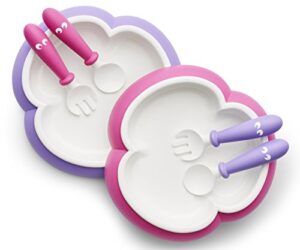 babybjorn baby plate, spoon and fork - pink/purple, 2-pack