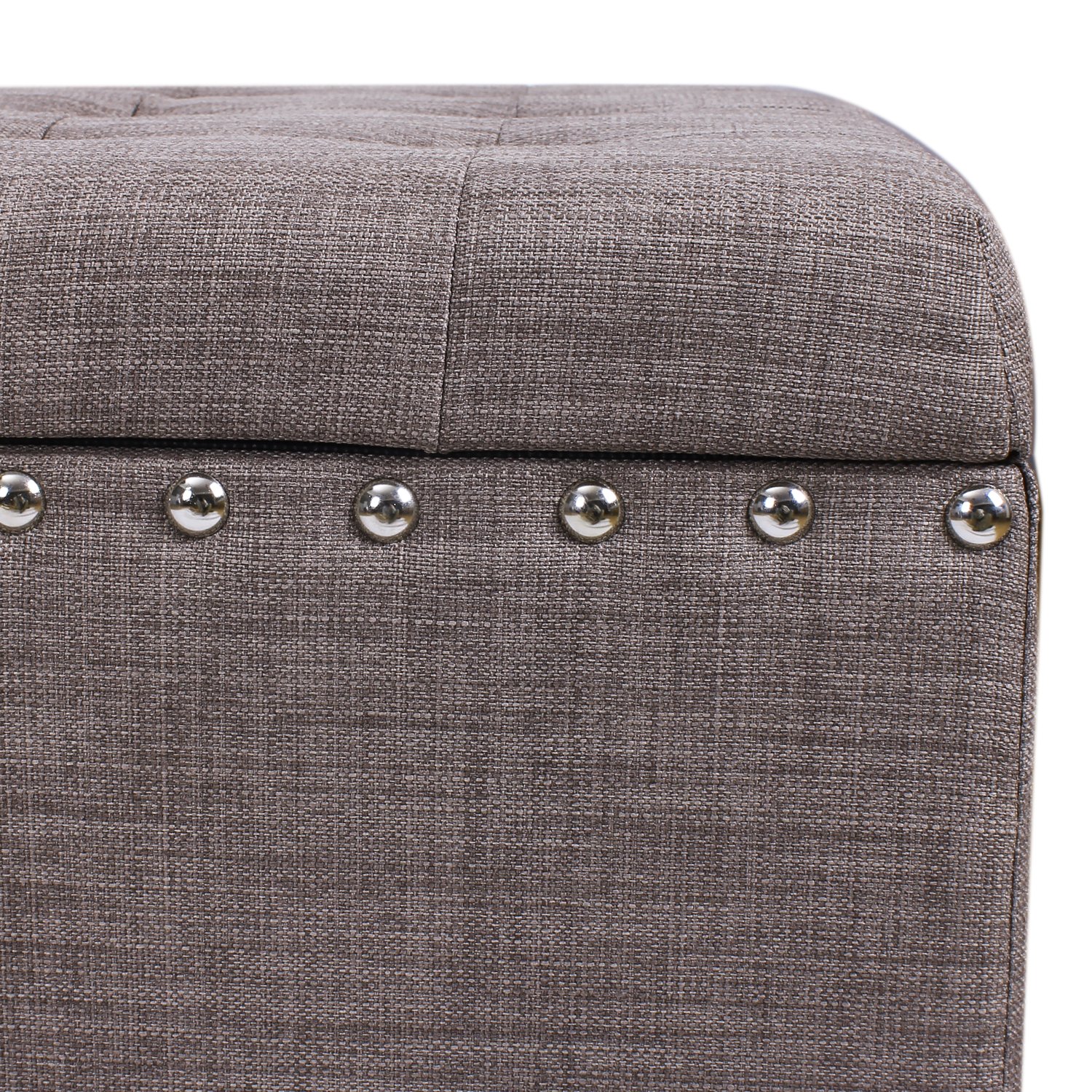 Adeco Fabric Rectangular Button Tufted Nail Head Trim Trio Storage Bench (Set of 3) Ottomans, Fuscous Grey