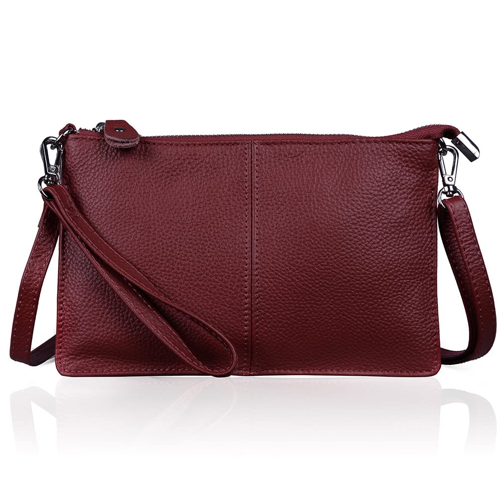 befen Women's Smartphone Leather Wristlet Crossbody Wallet Clutch with Crossbody Strap/Wrist Strap - Fit iPhone 15 Pro Max - Jester Red