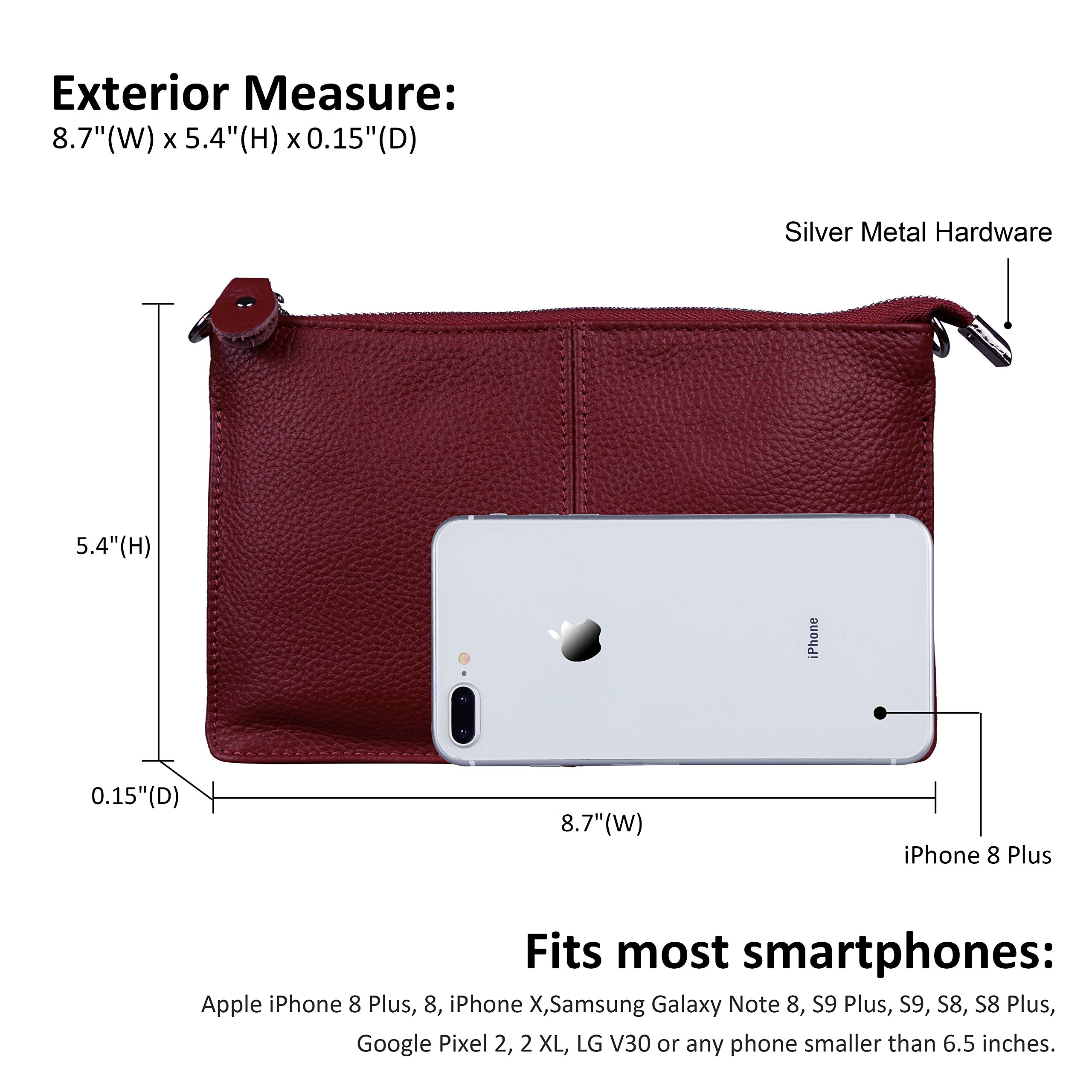 befen Women's Smartphone Leather Wristlet Crossbody Wallet Clutch with Crossbody Strap/Wrist Strap - Fit iPhone 15 Pro Max - Jester Red