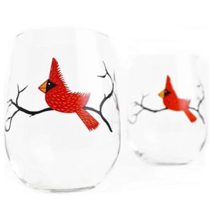 cardinal stemless wine glassware - set of 2 christmas glasses