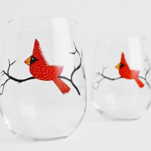 Cardinal Stemless Wine Glassware - Set of 2 Christmas Glasses