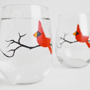 Cardinal Stemless Wine Glassware - Set of 2 Christmas Glasses