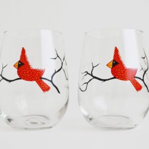 Cardinal Stemless Wine Glassware - Set of 2 Christmas Glasses