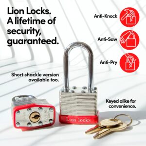 Lion Locks 12 Keyed Alike Padlocks with 2" Long Shackle, 24 Keys - Padlocks for Outdoor Use, Locks with Keys, Hardened Steel Case, Pick Resistant Brass Pin Cylinder for Hasp Latch, Locker, Gate