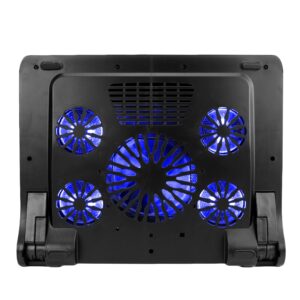 ENHANCE Gaming Laptop Cooling Pad Stand with LED Cooler Fans , Adjustable Height , & Dual USB Port for 17 inch Laptops - 5 Ultra Quiet High Performance Fans 2630 RPM & Built-In Bumpers - Blue