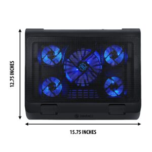 ENHANCE Gaming Laptop Cooling Pad Stand with LED Cooler Fans , Adjustable Height , & Dual USB Port for 17 inch Laptops - 5 Ultra Quiet High Performance Fans 2630 RPM & Built-In Bumpers - Blue