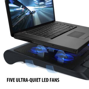 ENHANCE Gaming Laptop Cooling Pad Stand with LED Cooler Fans , Adjustable Height , & Dual USB Port for 17 inch Laptops - 5 Ultra Quiet High Performance Fans 2630 RPM & Built-In Bumpers - Blue