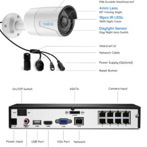 REOLINK 8CH 5MP Home Surveillance & Security Camera System, 4pcs Wired 5MP Outdoor PoE IP Cameras with Person Vehicle Detection, 4K 8CH NVR with 2TB HDD for 24-7 Recording, RLK8-410B4-5MP White