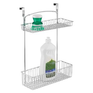 mdesign steel over cabinet kitchen storage organizer holder or basket - hang over cabinet doors in kitchen, pantry, bathroom - holds dish soap, window cleaner - concerto collection - chrome