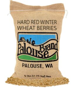 hard red winter wheat berries | 5 lbs | family farmed in washington state | non-gmo project verified | 100% non-irradiated | certified kosher parve | field traced | burlap bag