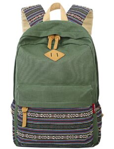 mygreen casual style lightweight canvas backpack school bag travel daypack army green